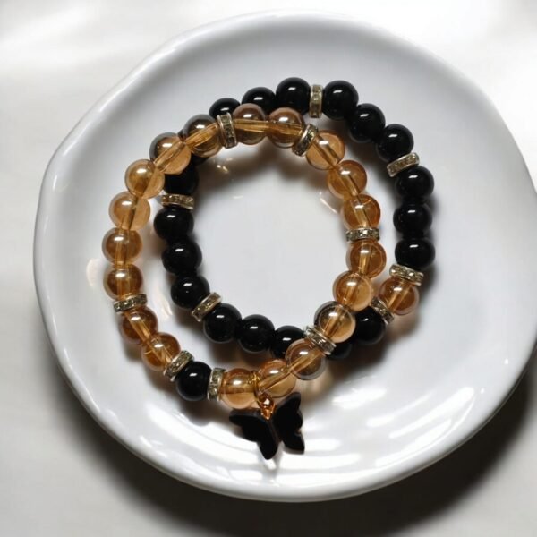 Black & Gold Glass Beads Bracelet