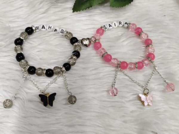Couple black and pink bracelets, customizable