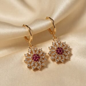 Gold Ruby Floral Earrings