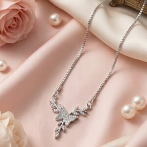 Silver Diamond Butterfly Pendant Necklace